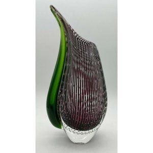 Murano Green and Purple Controlled Bubble Dewdrop Signed Rosenthal Vase